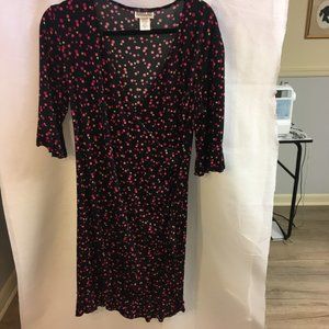 Robbie Bee Elbow Sleeve Dotted/Black Faux Wrap Dress Sz 14P